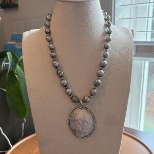 Elegant Silver Pearl Necklace with Mother of Pearl Pendant